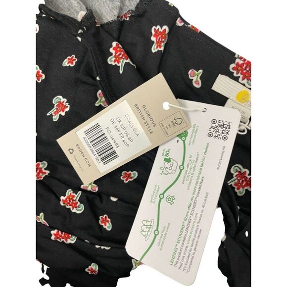 Boden Womens Dress UK 12P US 8P Fit & Flare Black Floral Midi V-Neck D0453 NWT - Picture 5 of 12